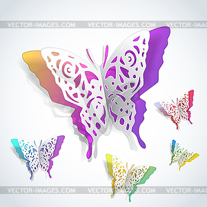 Butterflies cutout of white paper - stock vector clipart