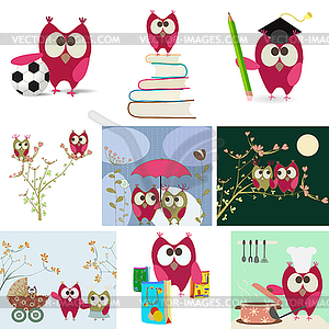 Owl love story - vector clip art