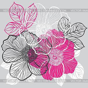 Floral background with flowers of peony - vector image