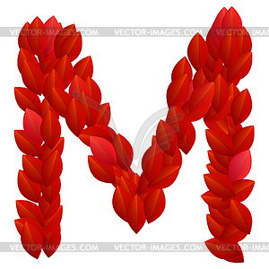 Letter M of red petals alphabet - vector clipart / vector image