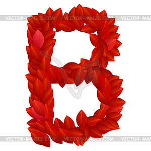 Letter B of red petals alphabet - vector image