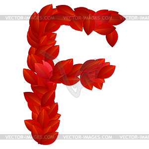 Letter F of red petals alphabet - color vector clipart