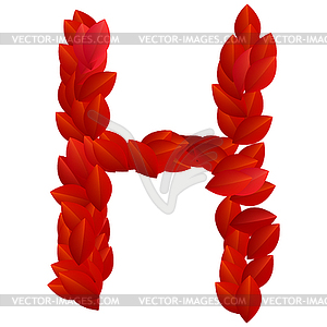 Letter H of red petals alphabet - vector clipart