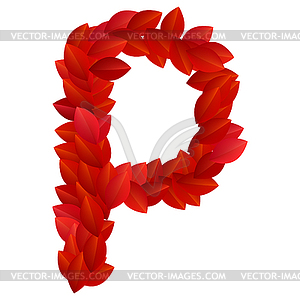 Letter P of red petals alphabet - vector image