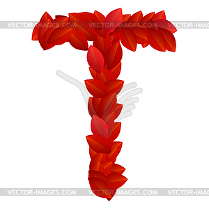 Letter T of red petals alphabet - royalty-free vector clipart