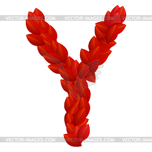 Letter Y of red petals alphabet - vector clip art