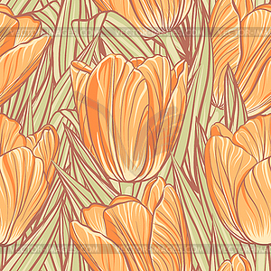 Seamless pattern with tulips - vector image