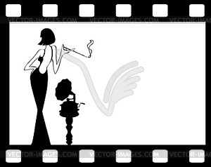 Retro girl with old gramophone background - vector clipart