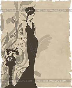 Vintage retro woman silhouette background - vector clipart