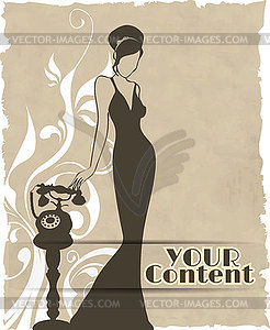 Vintage retro woman silhouette background - vector clip art