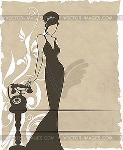 Марочные ретро фоне силуэт женщины - клипарт в векторе / векторное изображение