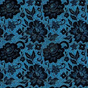 Black lace flower on blue - vector image