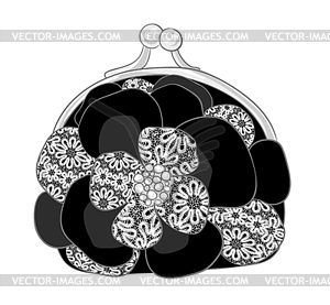 Black purse with white lace - vector clip art