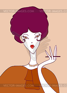 Cartoon retro girl with cigarette - vector image