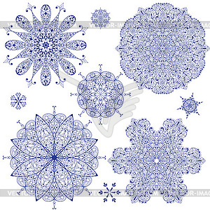 Blue Highly Detailed Snowflakes - vector clipart