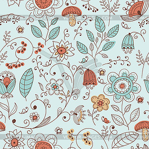 Бесшовные цветочный летний Doodle Pattern - клипарт Royalty-Free