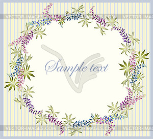 Greeting card with lupine . Beautiful decorative - vector clip art