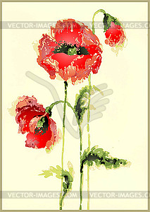 Vintage poppy. Greeting card with poppy - vector image