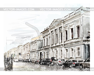 Watercolor city scape - vector clipart