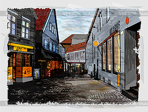 City street. Watercolor style - vector EPS clipart