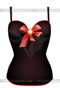 Seductive vintage corset with red ribbon - vector image