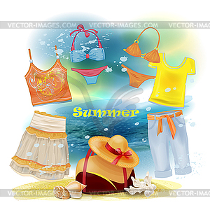 Collection of clothes for summer holidays - vector image