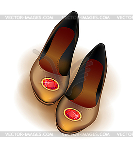 Ballets flats shoes with red brooch - vector clipart