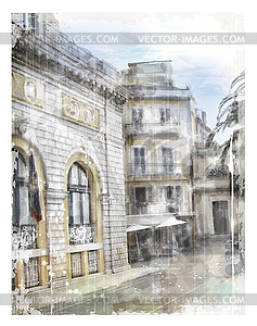 City street. Watercolor style - vector clipart