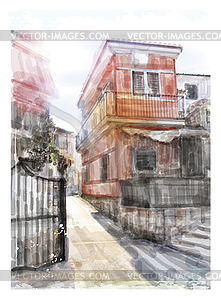 City street. Watercolor style - vector clipart / vector image