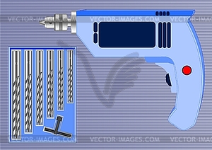 Дрель с сверла - цветной векторный клипарт