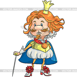 Cartoon funny sad king with golden crown - vector image