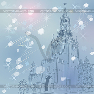 Winter Christmas cityscape of Moscow Kremlin, Russia - vector clipart / vector image