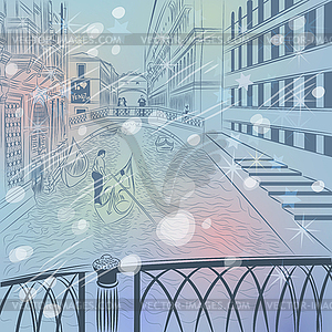 Winter Christmas cityscape with Bridge of Sighs in V - royalty-free vector image