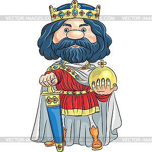 Cartoon king with golden crown - vector clip art