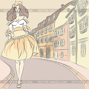 Beautiful fashion girls top models in dresses - royalty-free vector image