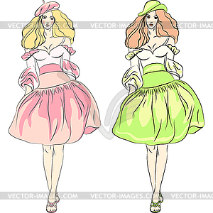 Beautiful fashion girls top models in dresses - vector image