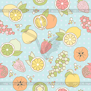 Seamless pattern with fruits and berries - color vector clipart