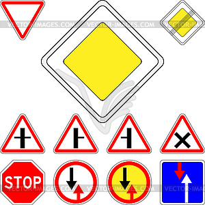 Set of road signs priority - vector image