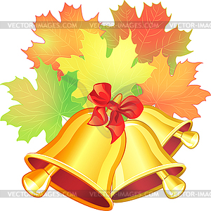 Autumn scene with maple leaf and school bell - vector clipart / vector image