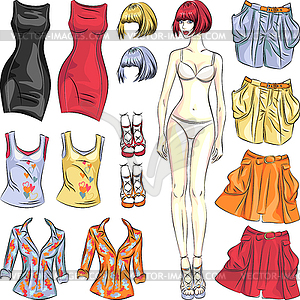 Cute dress up paper doll - vector image