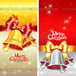 Greeting card with Christmas bells, bow and - vector image