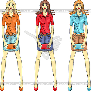 Beautiful fashion girls top models - color vector clipart