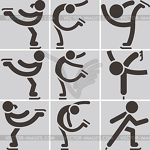 Figure skating icons set - white & black vector clipart