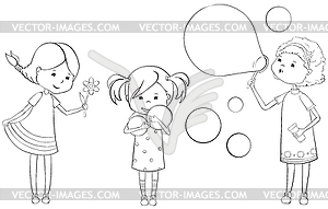 Set of outline girls - vector image