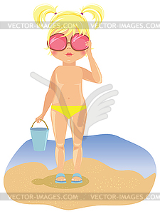 Девушка в солнцезащитные очки на пляже - векторизованное изображение