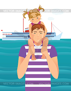 Man with little girl - vector image
