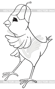 Outline chicken with flower cap - vector image
