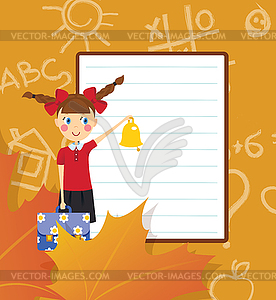 Frame - schoolgirl with briefcase and bell - vector clipart