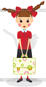 Schoolgirl with briefcase - vector image
