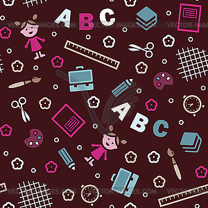 Girl, boy and ABC - seamless background - vector clip art